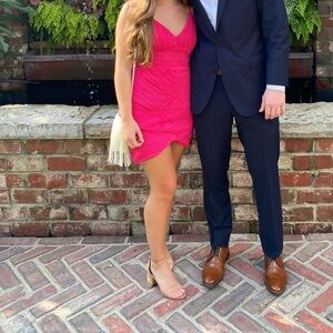 DO+BE Hot Pink Pleated Spaghetti Strap Mini Dress